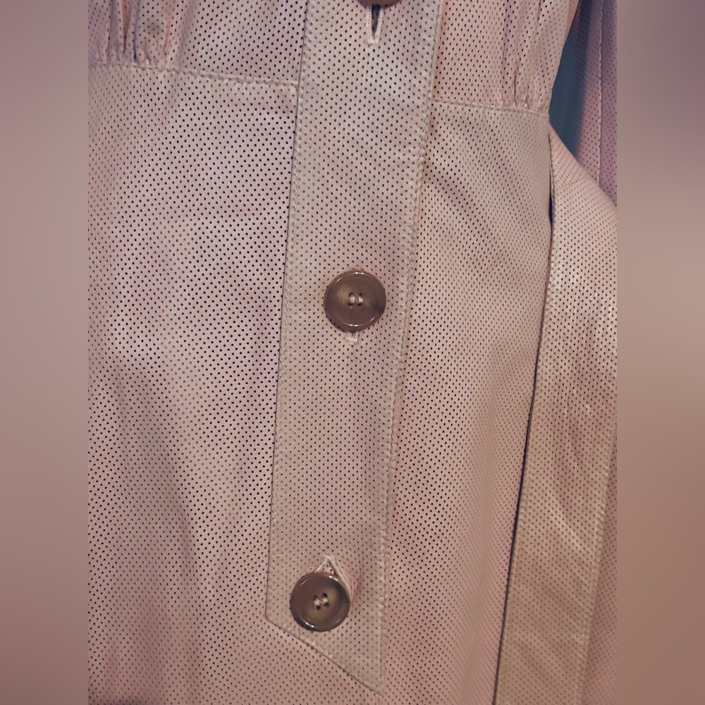 Vintage HUGO BOSS Lamb Leather Pink Peach Trench Coat Belted Waist Extra Small - Picture 13 of 16